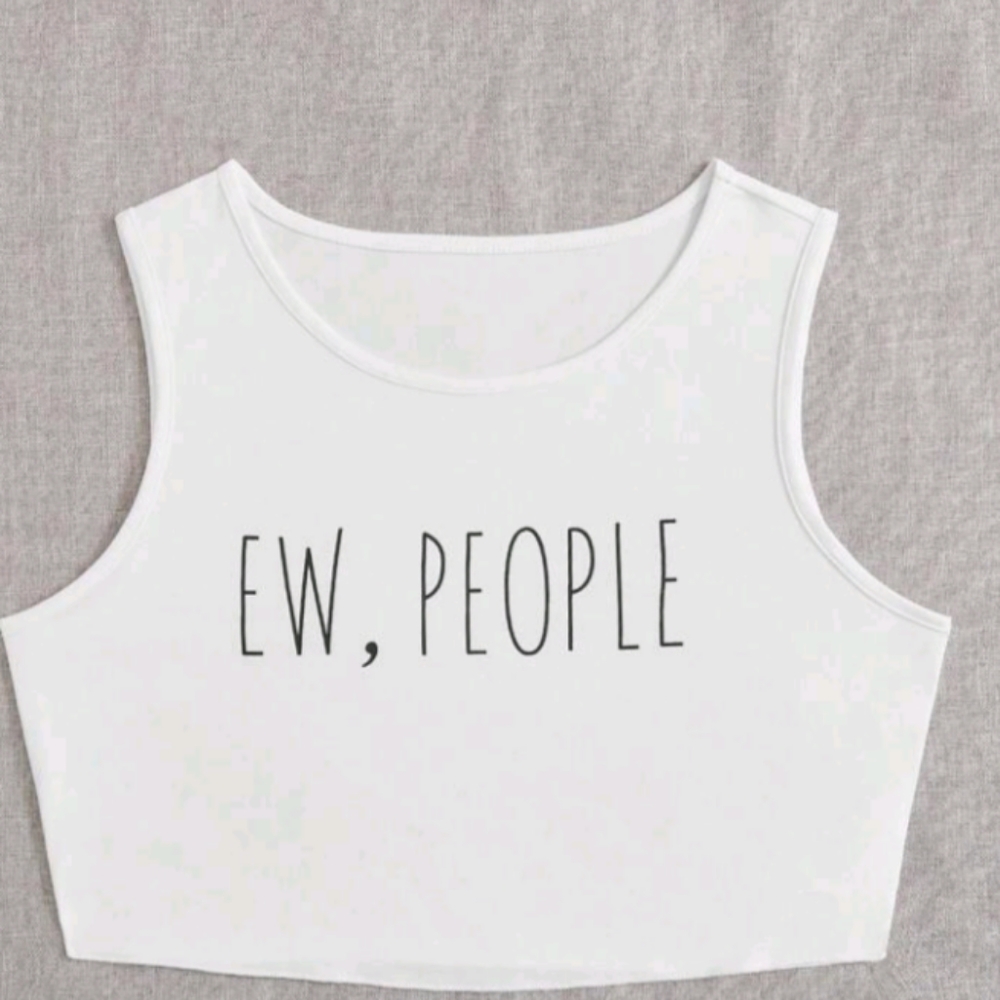 Tank crop top with writing.